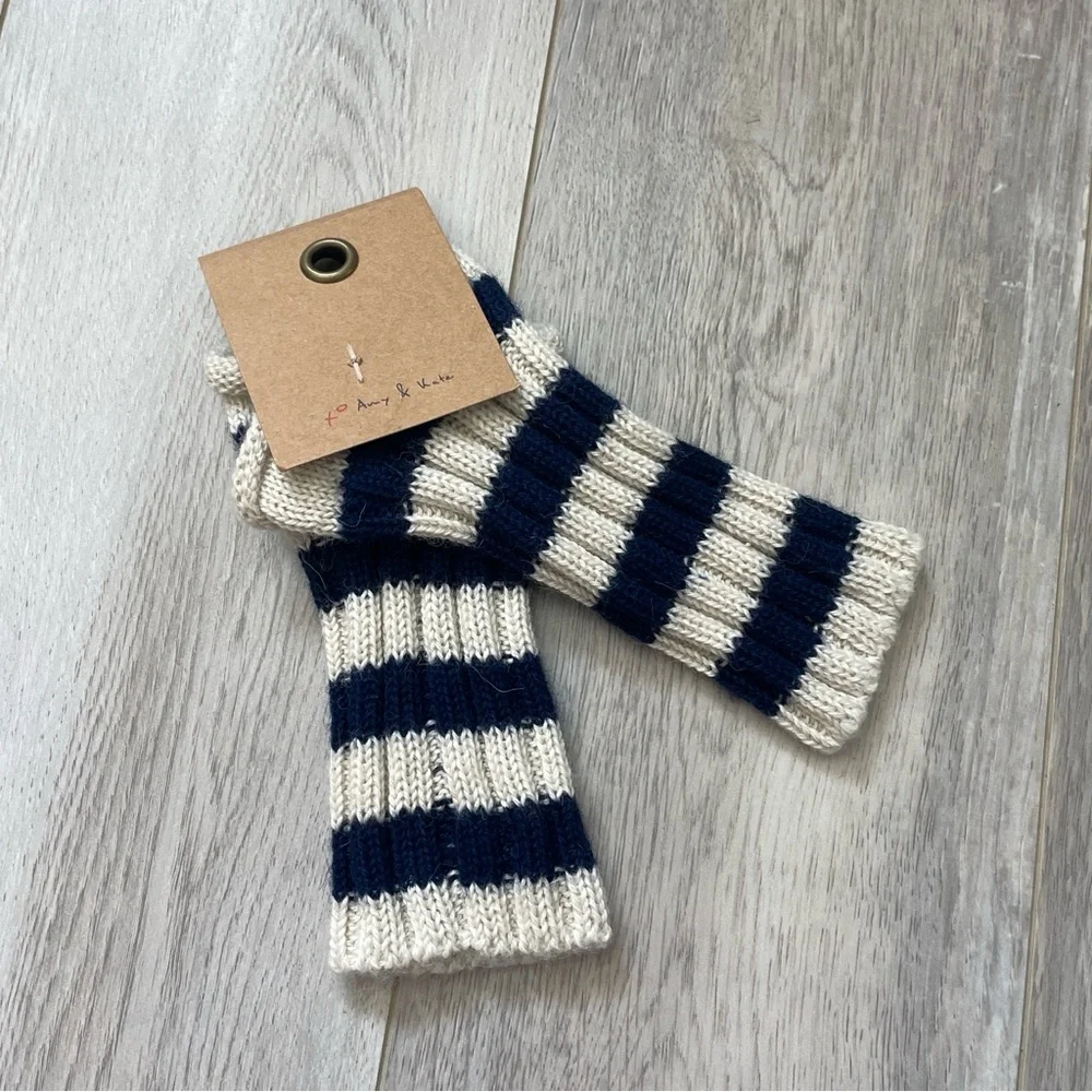 Ragcuffs Wrist Warmers NWT striped knit womens Cream Navy (one size) boho cozy